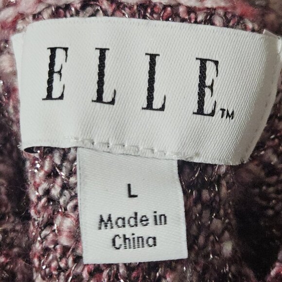 Elle Size L Womens Turtlwneck Tunic Sweater Beet Red Nubby Knit New - Picture 7 of 8